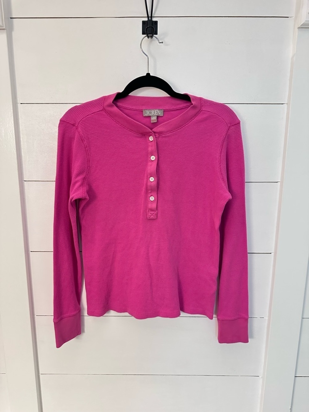 J CREW M Pink long sleeve 1/2 button waffle knit cotton-elastin henley casual